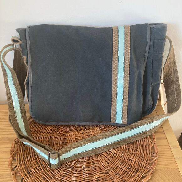 Vintage Y2K Fossil Gray Blue Canvas Crossbody Messenger Bag Commuter School - Picture 1 of 10